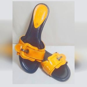 FENDI Orange Patent Leather w/ Buckle Flat Slide Sandals Women's US Size 6B